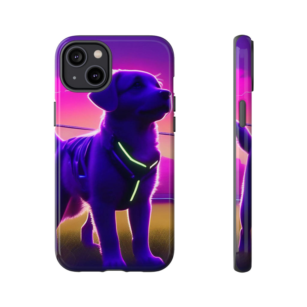 Coque de téléphone motif chien néon vibrant