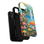 Coque de téléphone champignon avec scène de nature vibrante
