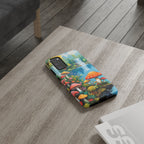 Coque de téléphone champignon avec scène de nature vibrante
