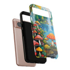 Coque de téléphone champignon avec scène de nature vibrante