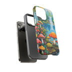 Coque de téléphone champignon avec scène de nature vibrante