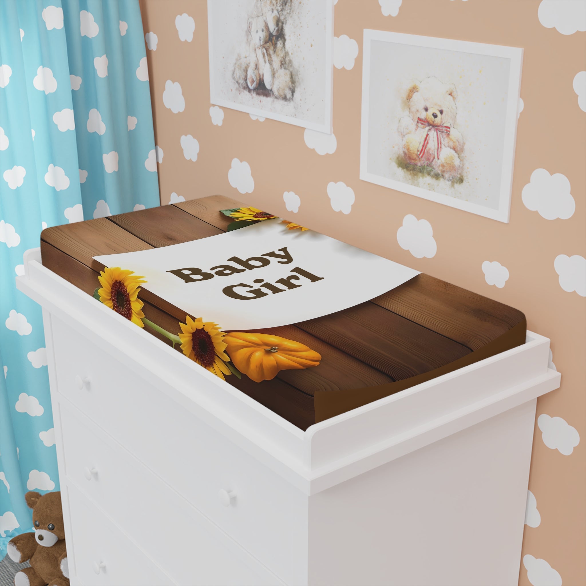 Baby Girl/Boy Changing Pad Cover, Sunflower Pumpkin Design