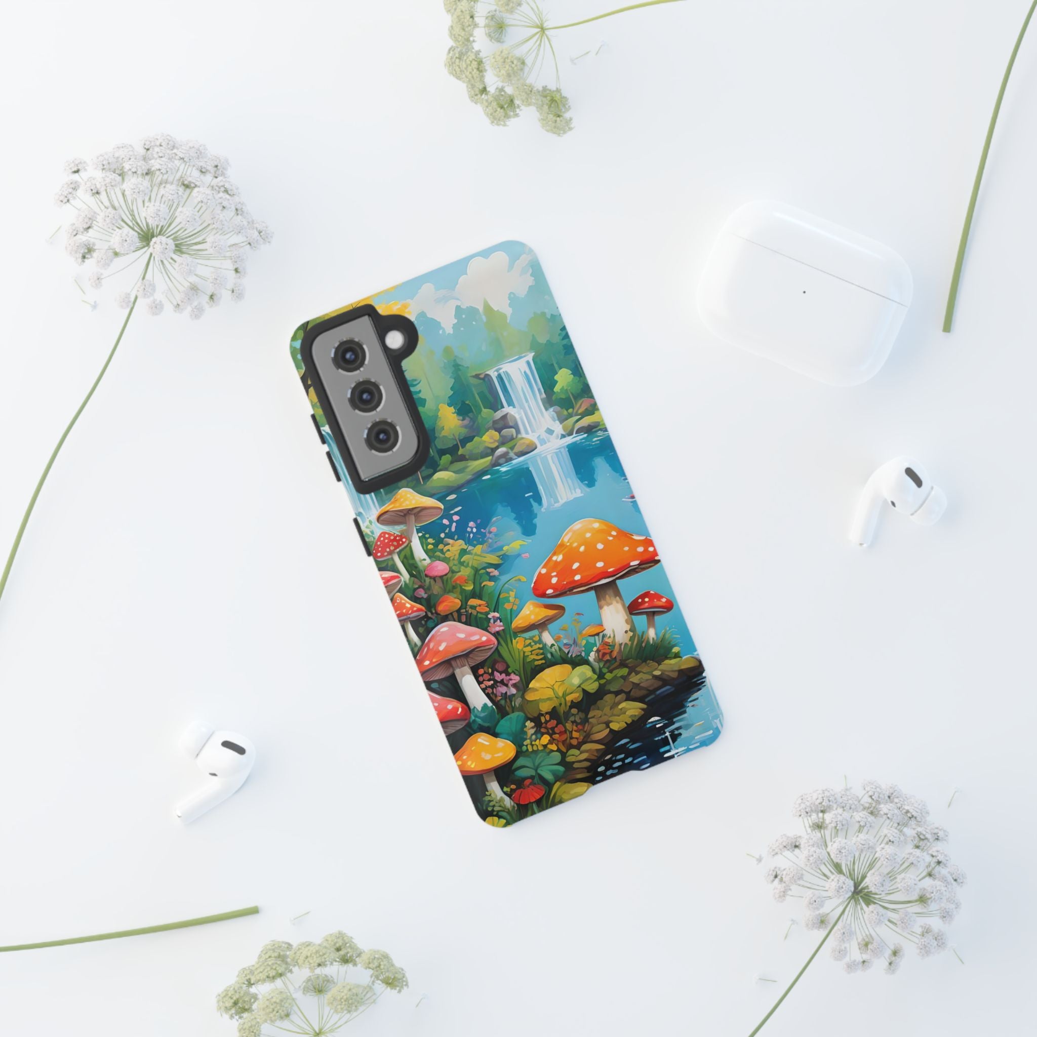 Mushroom Phone Case with Vibrant Nature Scene