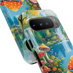 Coque de téléphone champignon avec scène de nature vibrante