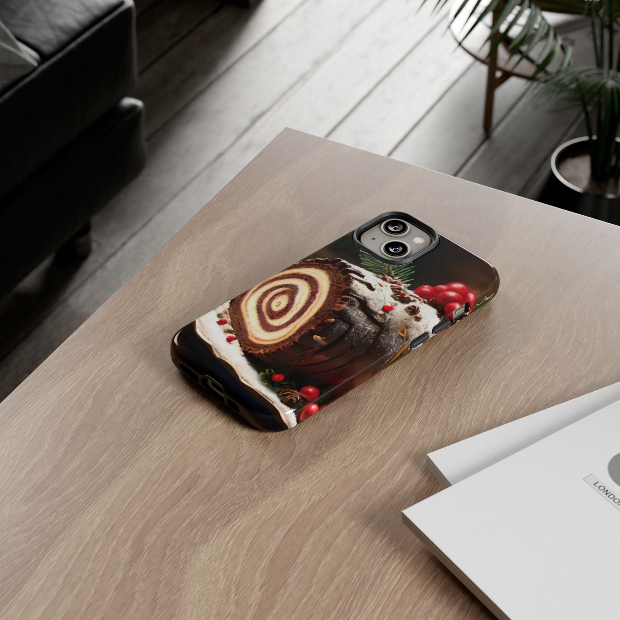 Festive Phone Case with Yule Log Design