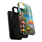 Coque de téléphone champignon avec scène de nature vibrante