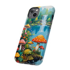 Coque de téléphone champignon avec scène de nature vibrante