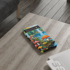Coque de téléphone champignon avec scène de nature vibrante