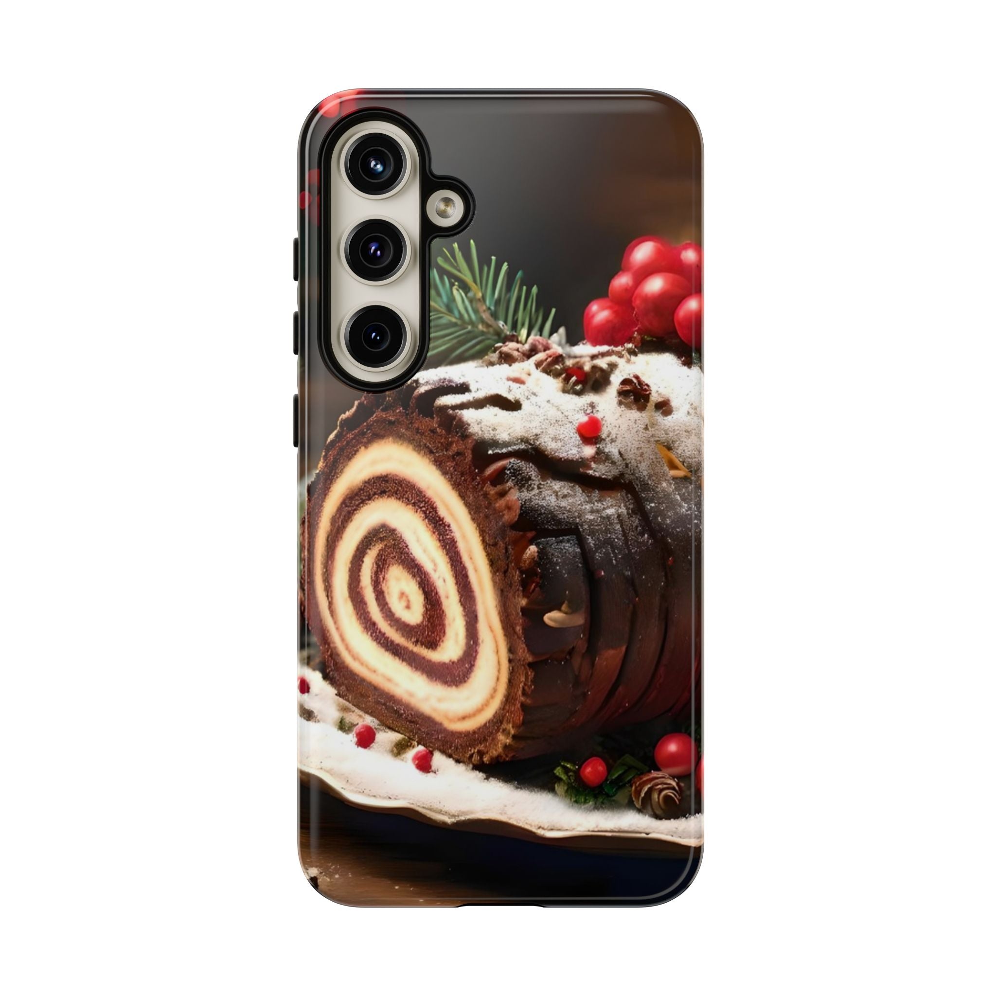 Festive Phone Case with Yule Log Design, Winter Holiday Gift, Cute Case for Snowy Days, Cozy Vibes Decor, Merry Christmas Decor