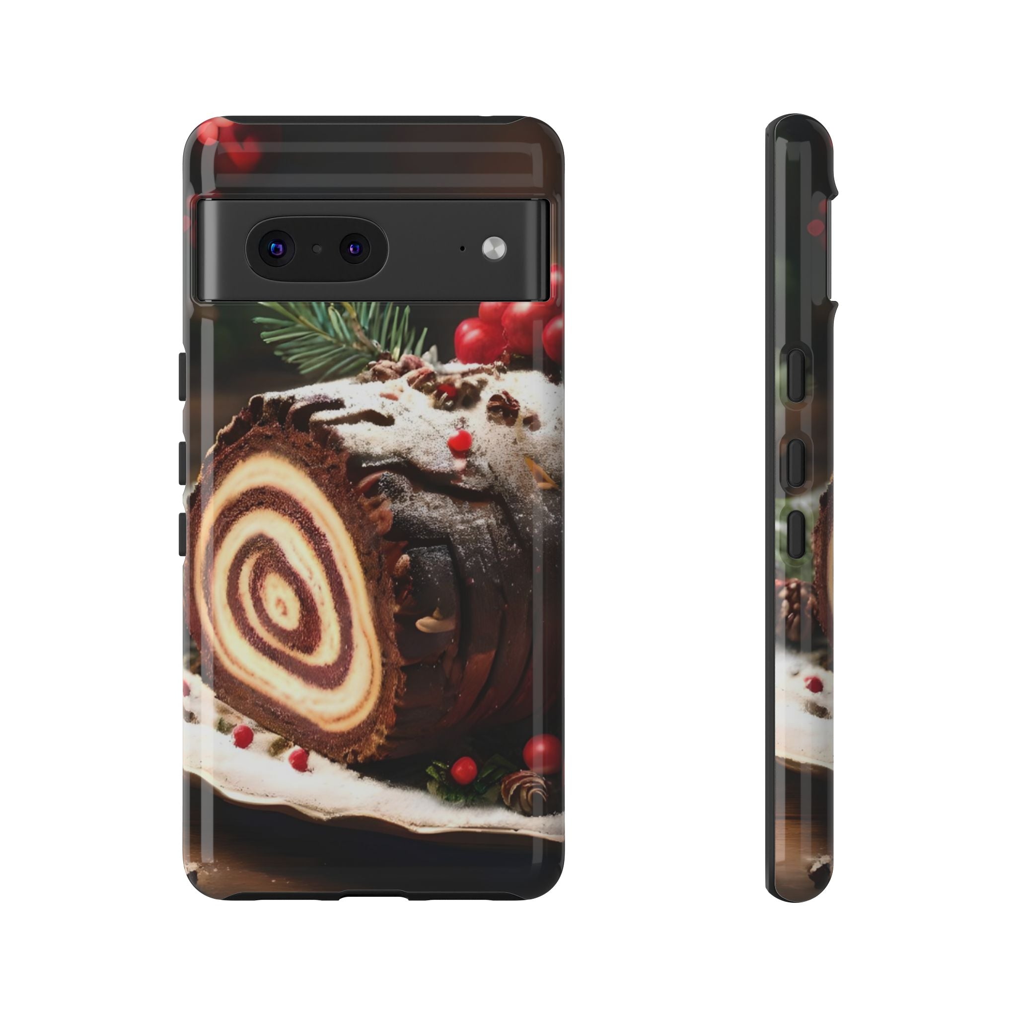 Festive Phone Case with Yule Log Design, Winter Holiday Gift, Cute Case for Snowy Days, Cozy Vibes Decor, Merry Christmas Decor