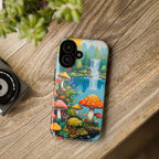 Coque de téléphone champignon avec scène de nature vibrante