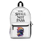 You Shall Not Pass Quote and Flaming Skull, White Backpack