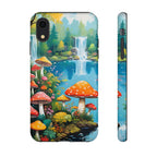 Coque de téléphone champignon avec scène de nature vibrante