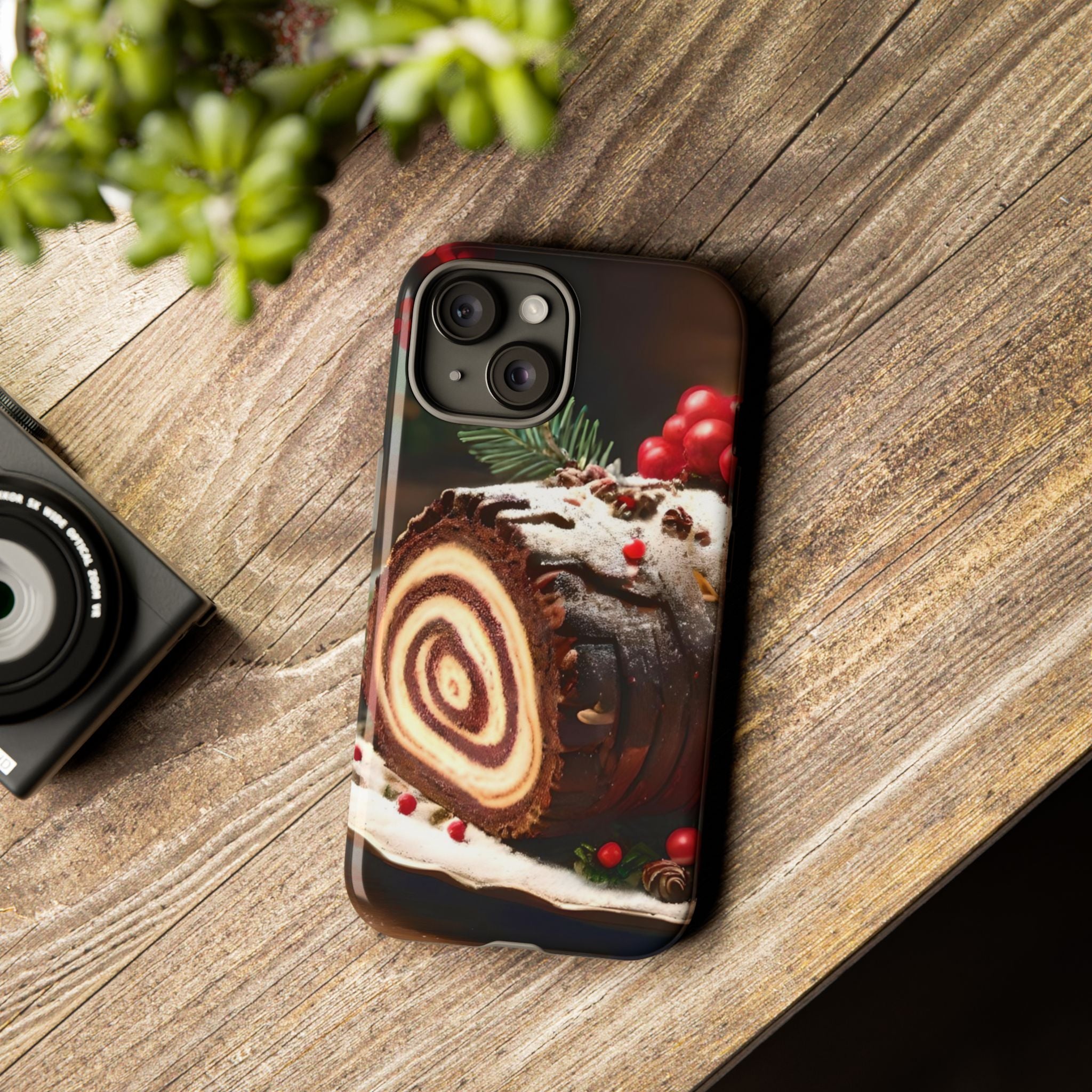 Festive Phone Case with Yule Log Design