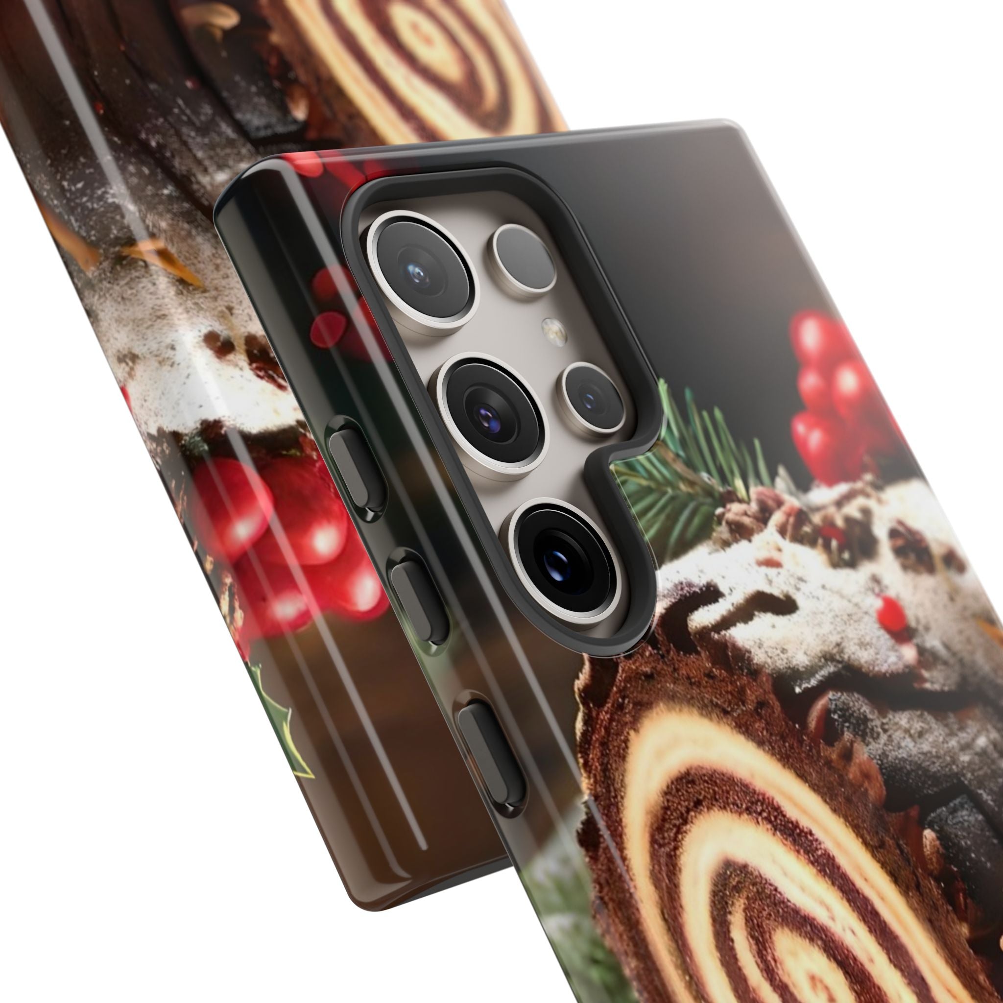 Festive Phone Case with Yule Log Design