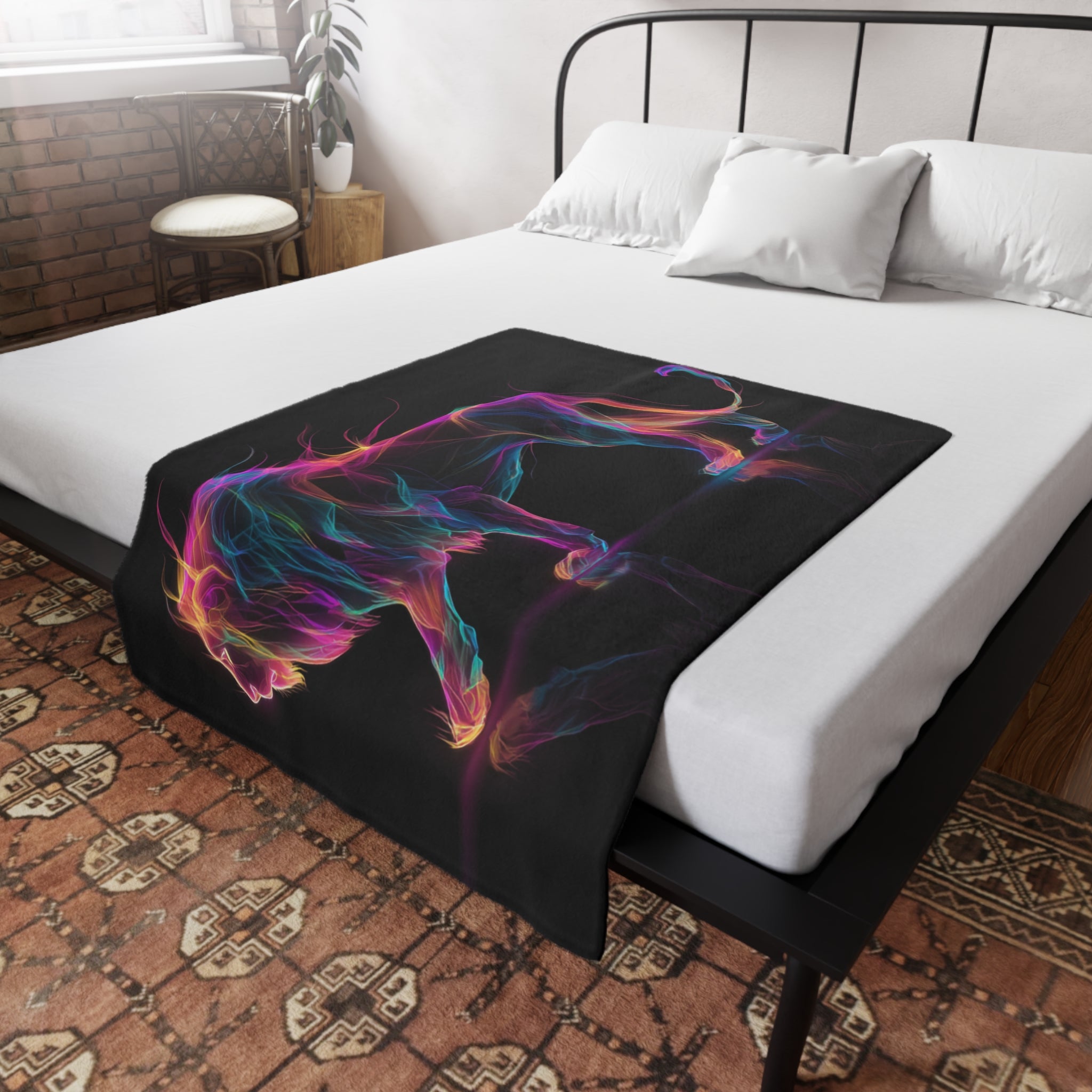 Neon Lion Print, Soft Plush Fleece Blanket
