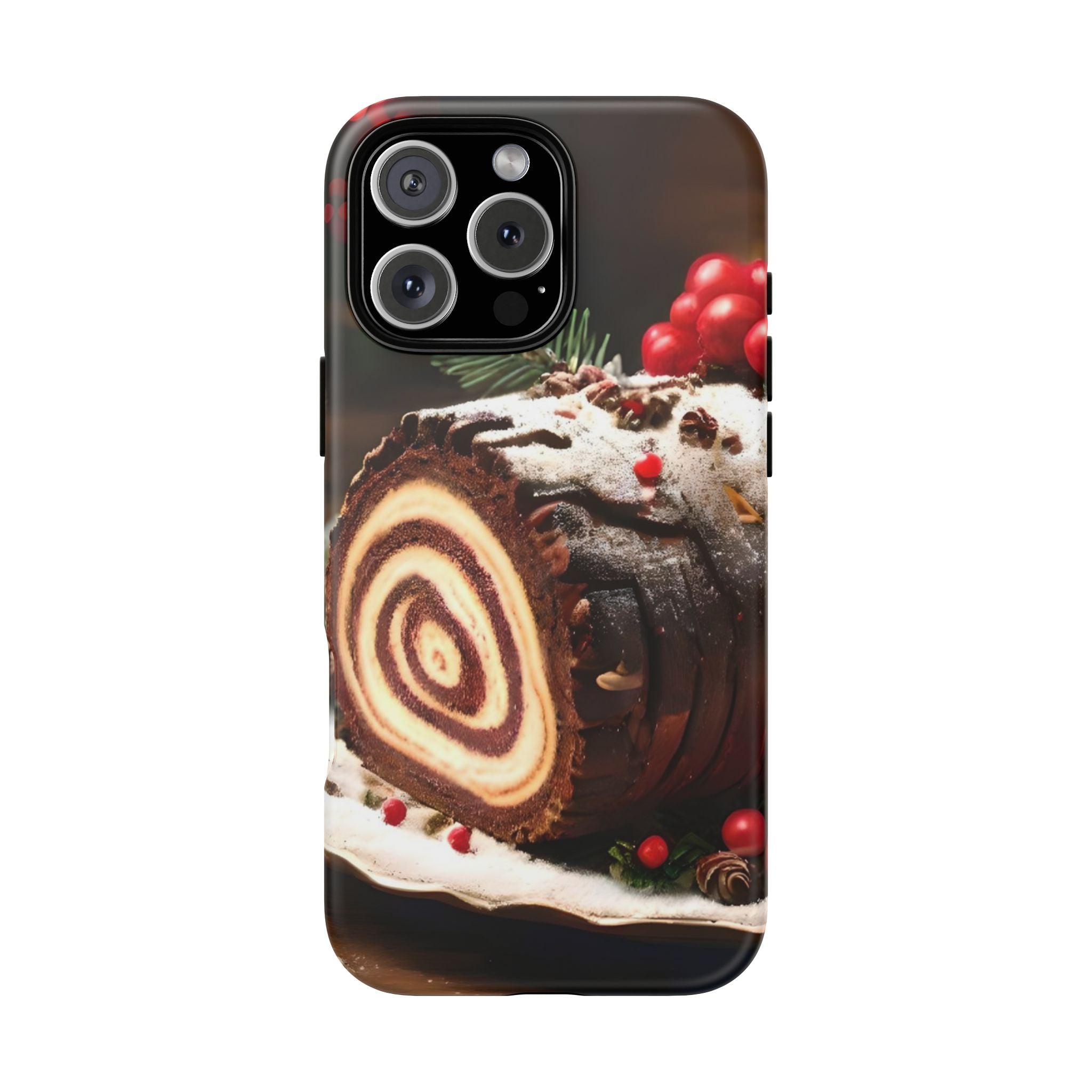 Festive Phone Case with Yule Log Design, Winter Holiday Gift, Cute Case for Snowy Days, Cozy Vibes Decor, Merry Christmas Decor