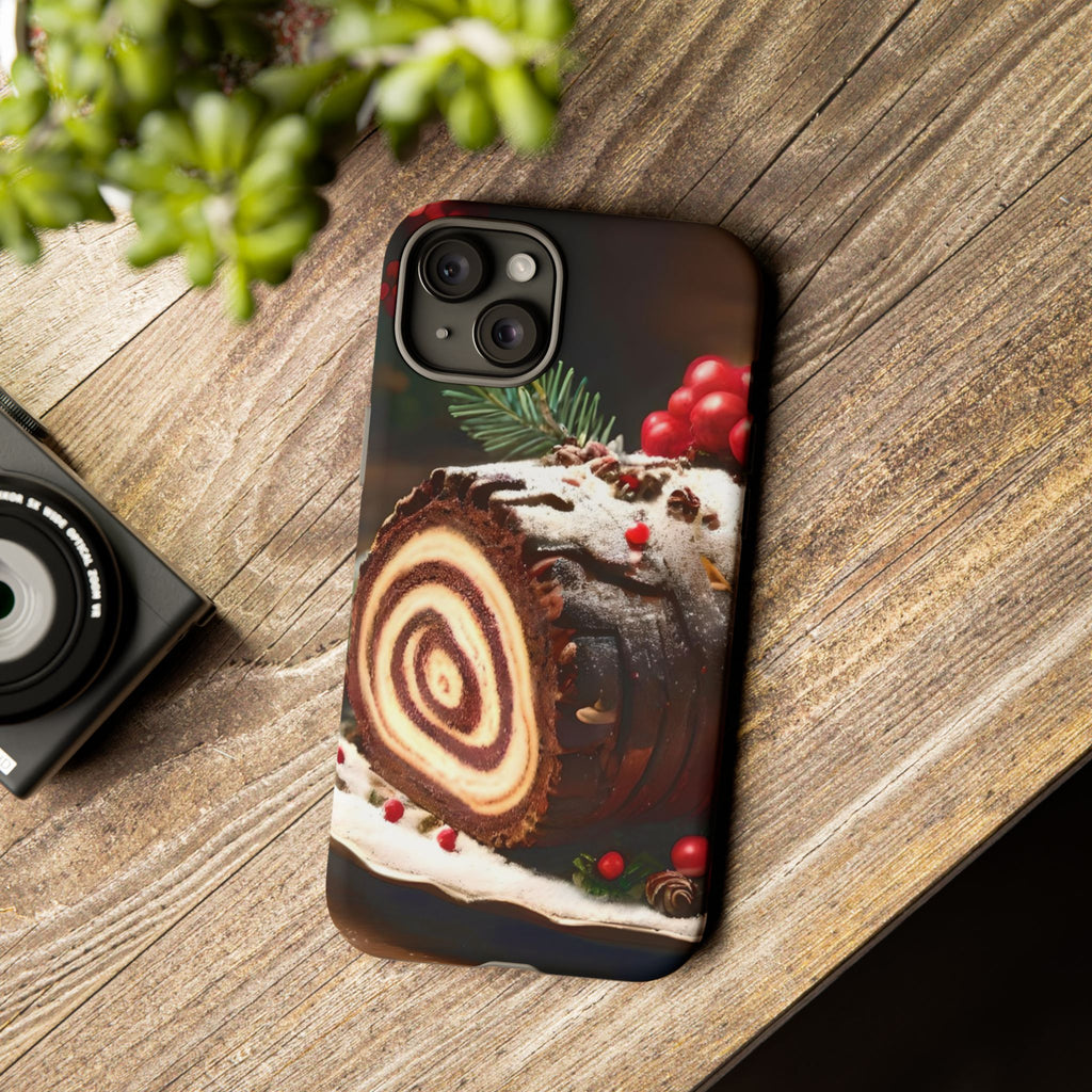 Festive Phone Case with Yule Log Design