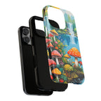 Coque de téléphone champignon avec scène de nature vibrante