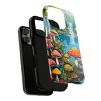 Coque de téléphone champignon avec scène de nature vibrante