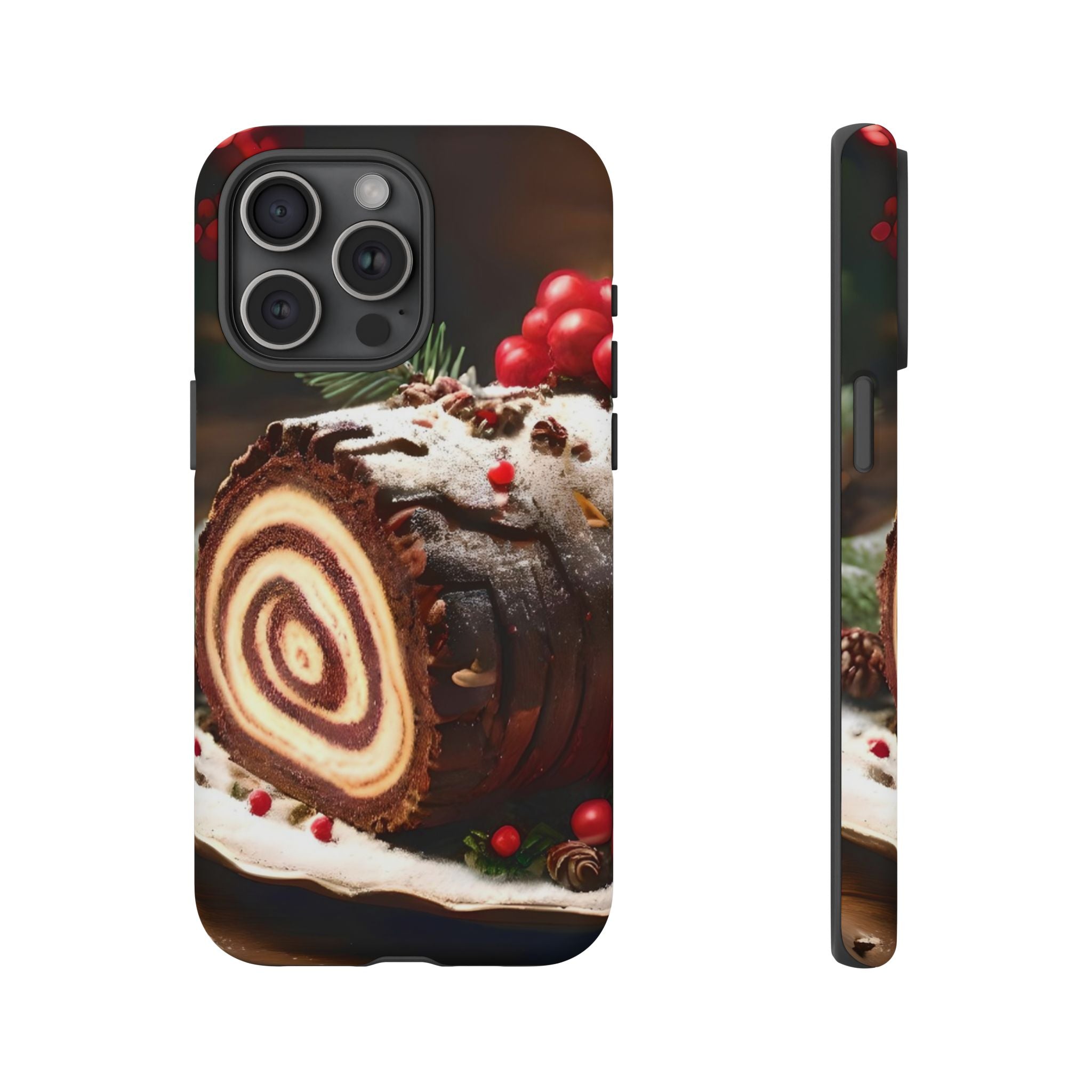 Festive Phone Case with Yule Log Design, Winter Holiday Gift, Cute Case for Snowy Days, Cozy Vibes Decor, Merry Christmas Decor