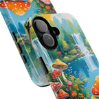 Coque de téléphone champignon avec scène de nature vibrante