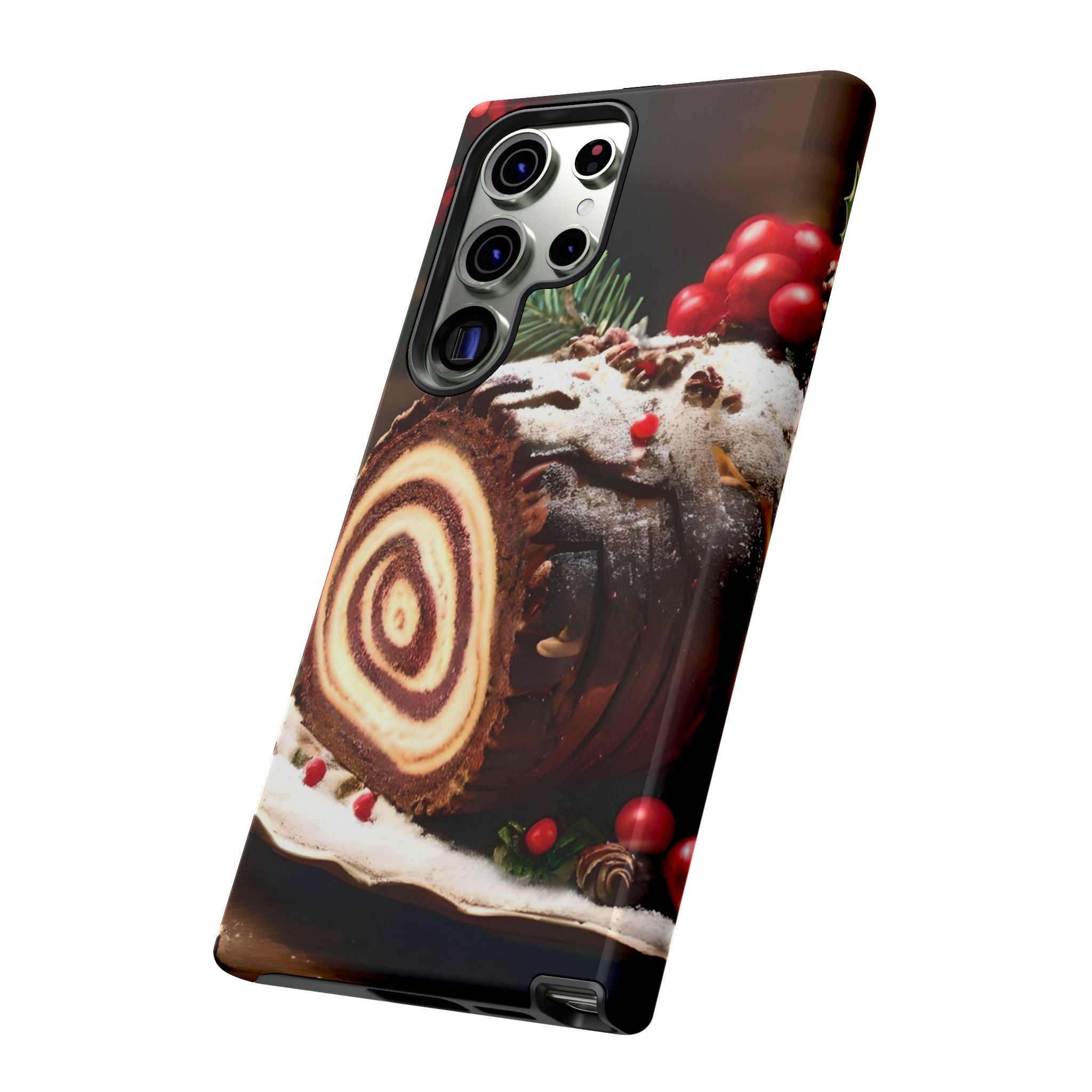 Festive Phone Case with Yule Log Design