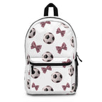 Soccer Ball and Pink Bow Pattern, White Backpack