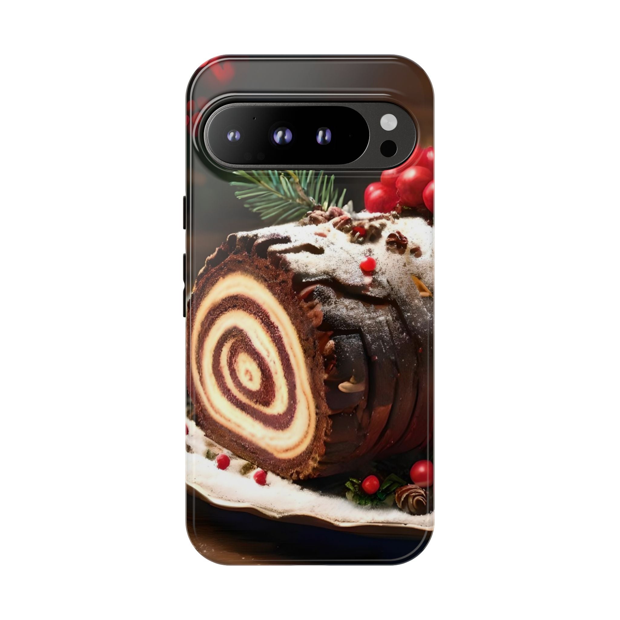 Festive Phone Case with Yule Log Design, Winter Holiday Gift, Cute Case for Snowy Days, Cozy Vibes Decor, Merry Christmas Decor