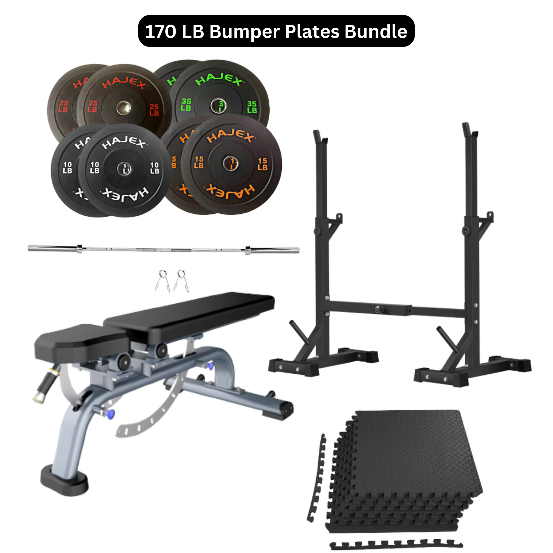 Bench Press Stack with Squat Rack, Weight Plates and Barbell Bar