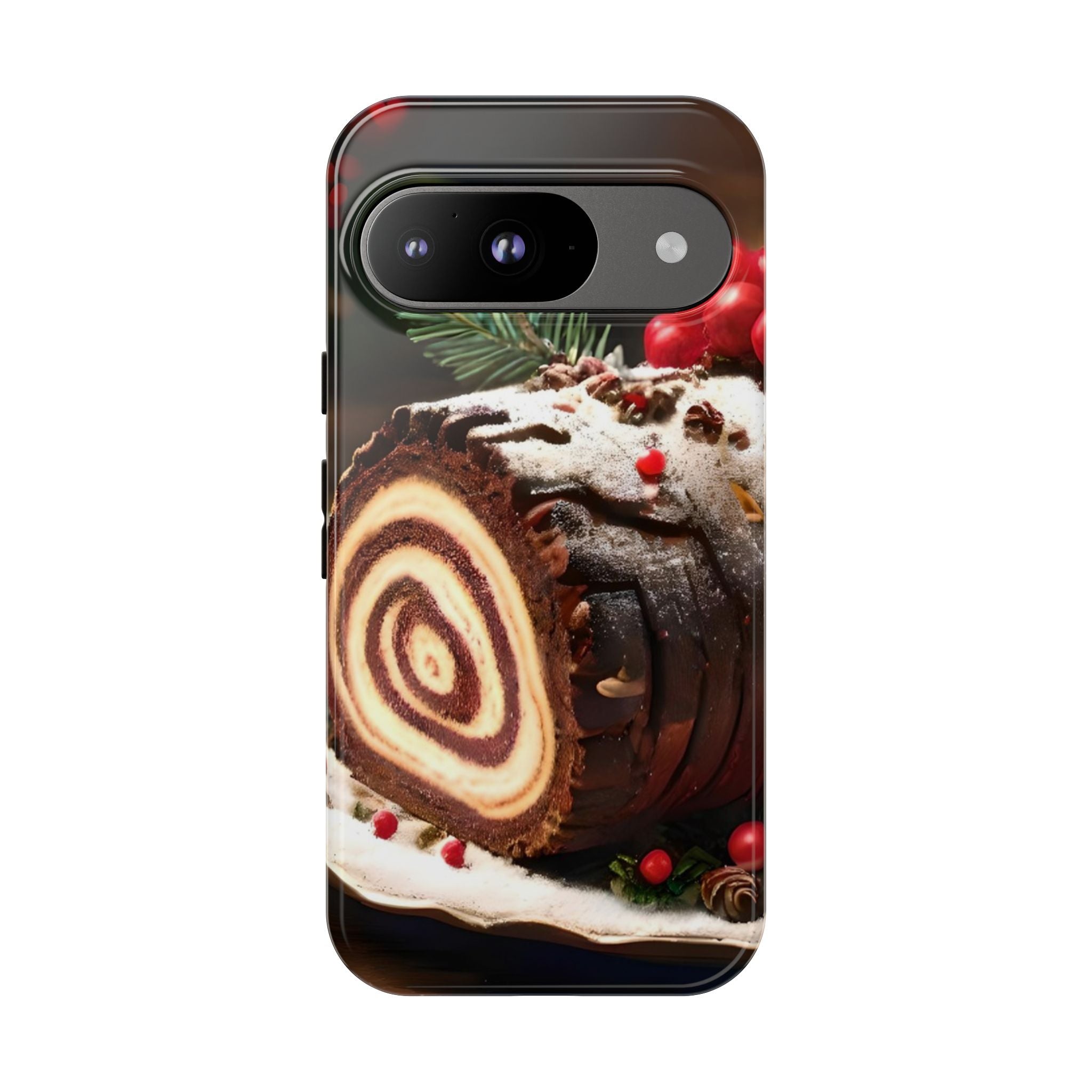 Festive Phone Case with Yule Log Design, Winter Holiday Gift, Cute Case for Snowy Days, Cozy Vibes Decor, Merry Christmas Decor