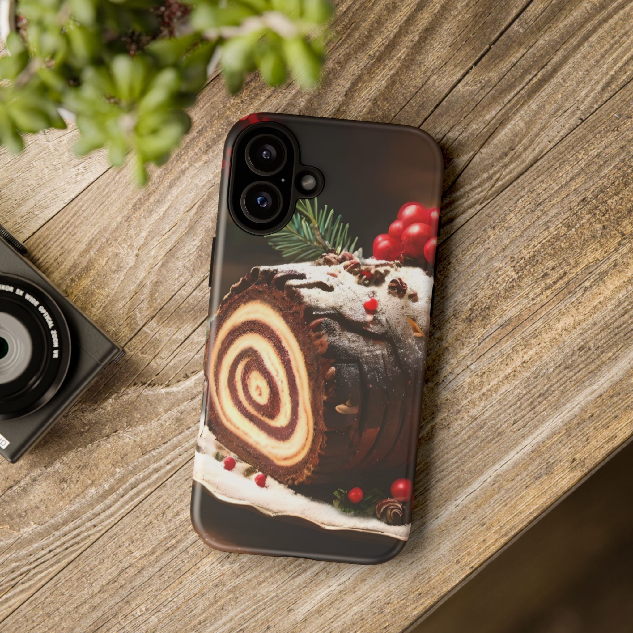 Festive Phone Case with Yule Log Design