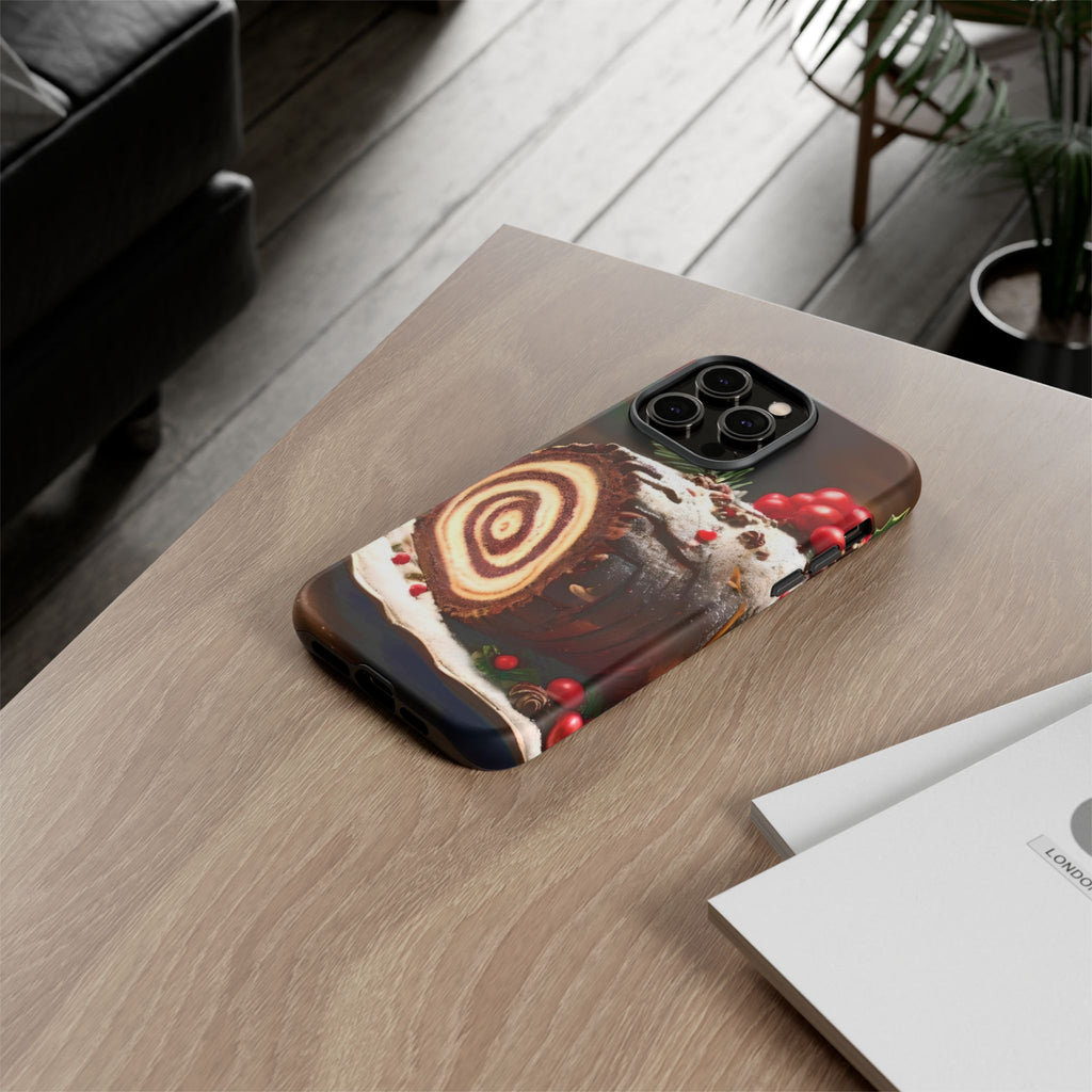 Festive Phone Case with Yule Log Design