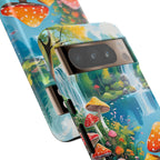 Coque de téléphone champignon avec scène de nature vibrante