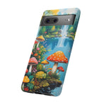 Coque de téléphone champignon avec scène de nature vibrante