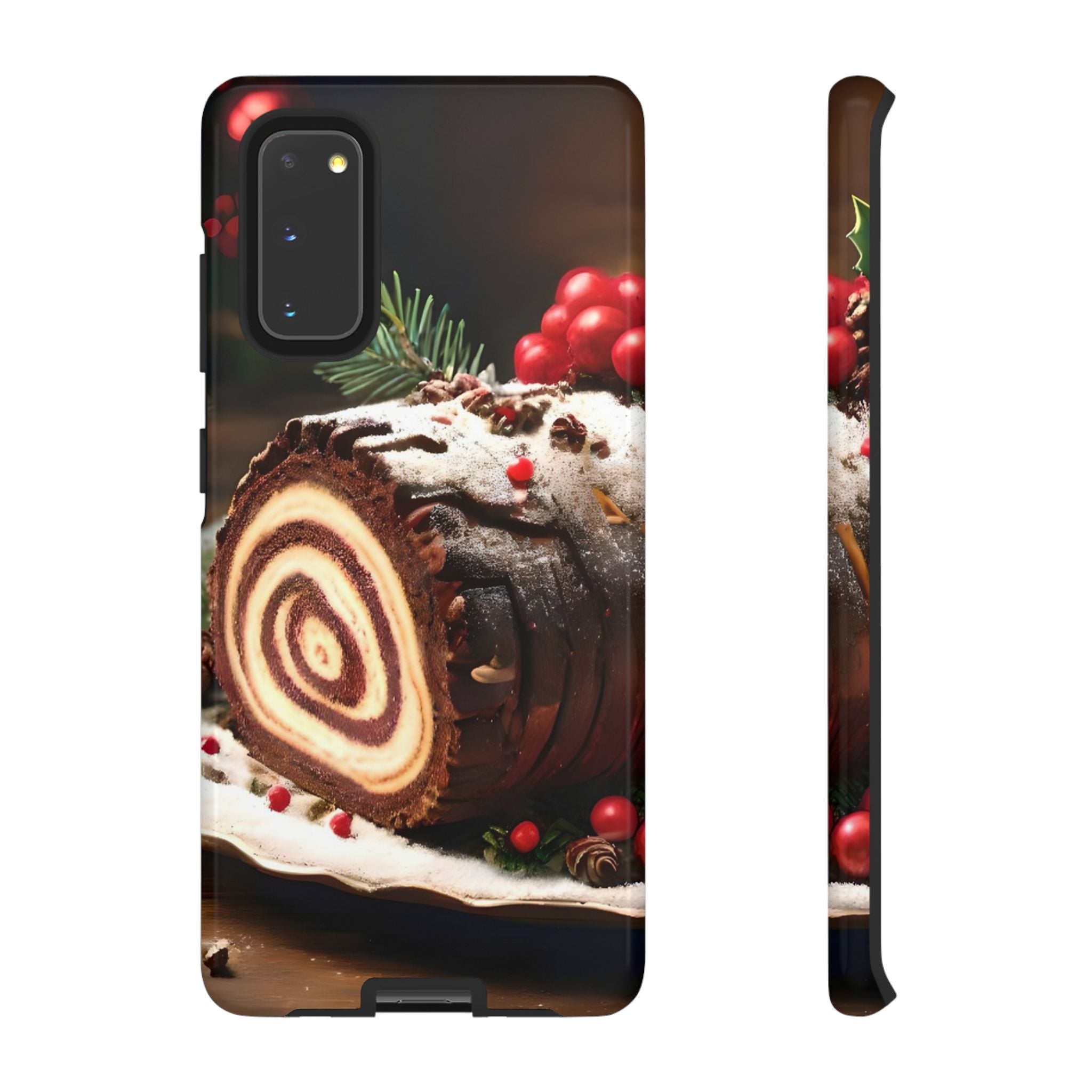 Festive Phone Case with Yule Log Design, Winter Holiday Gift, Cute Case for Snowy Days, Cozy Vibes Decor, Merry Christmas Decor