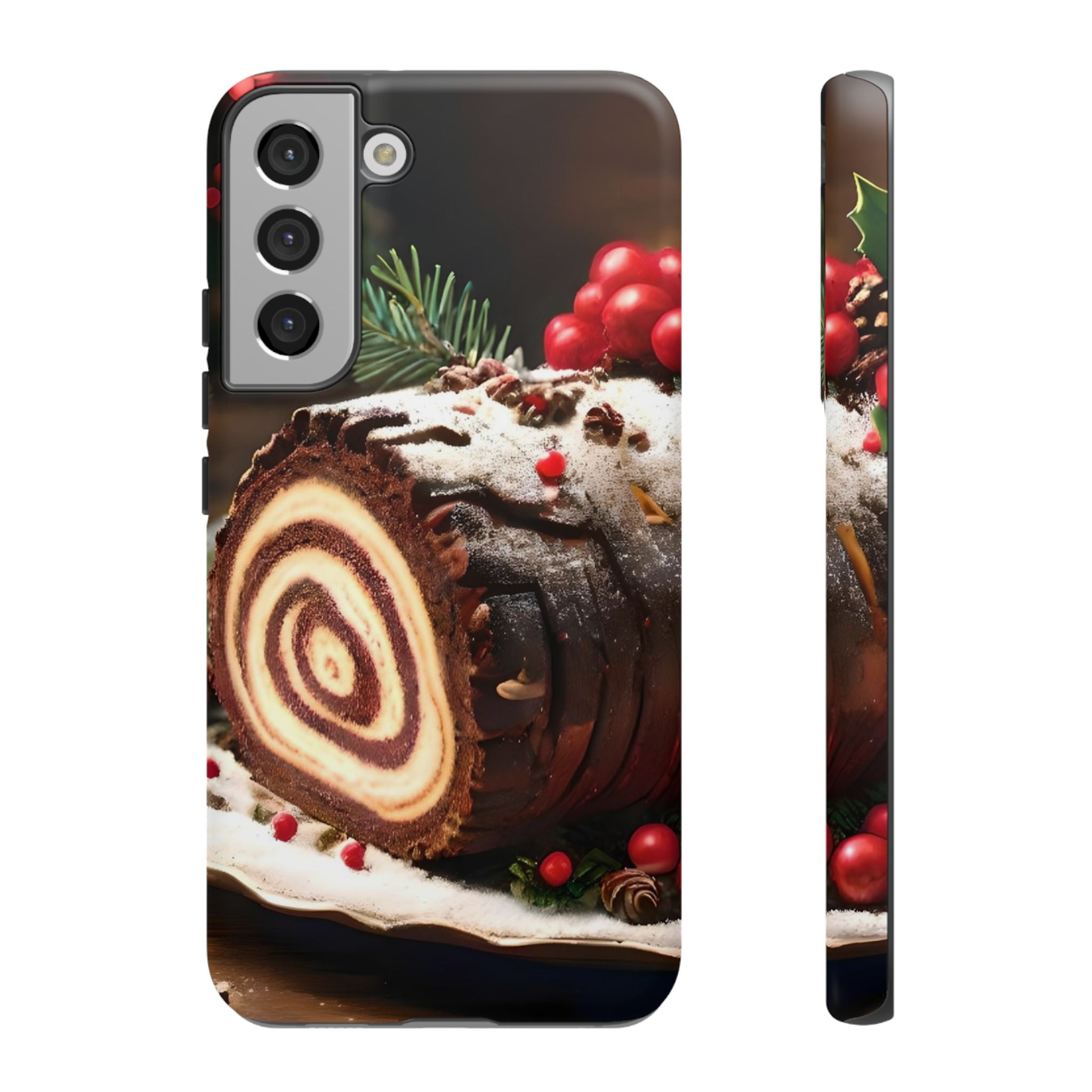 Festive Phone Case with Yule Log Design, Winter Holiday Gift, Cute Case for Snowy Days, Cozy Vibes Decor, Merry Christmas Decor