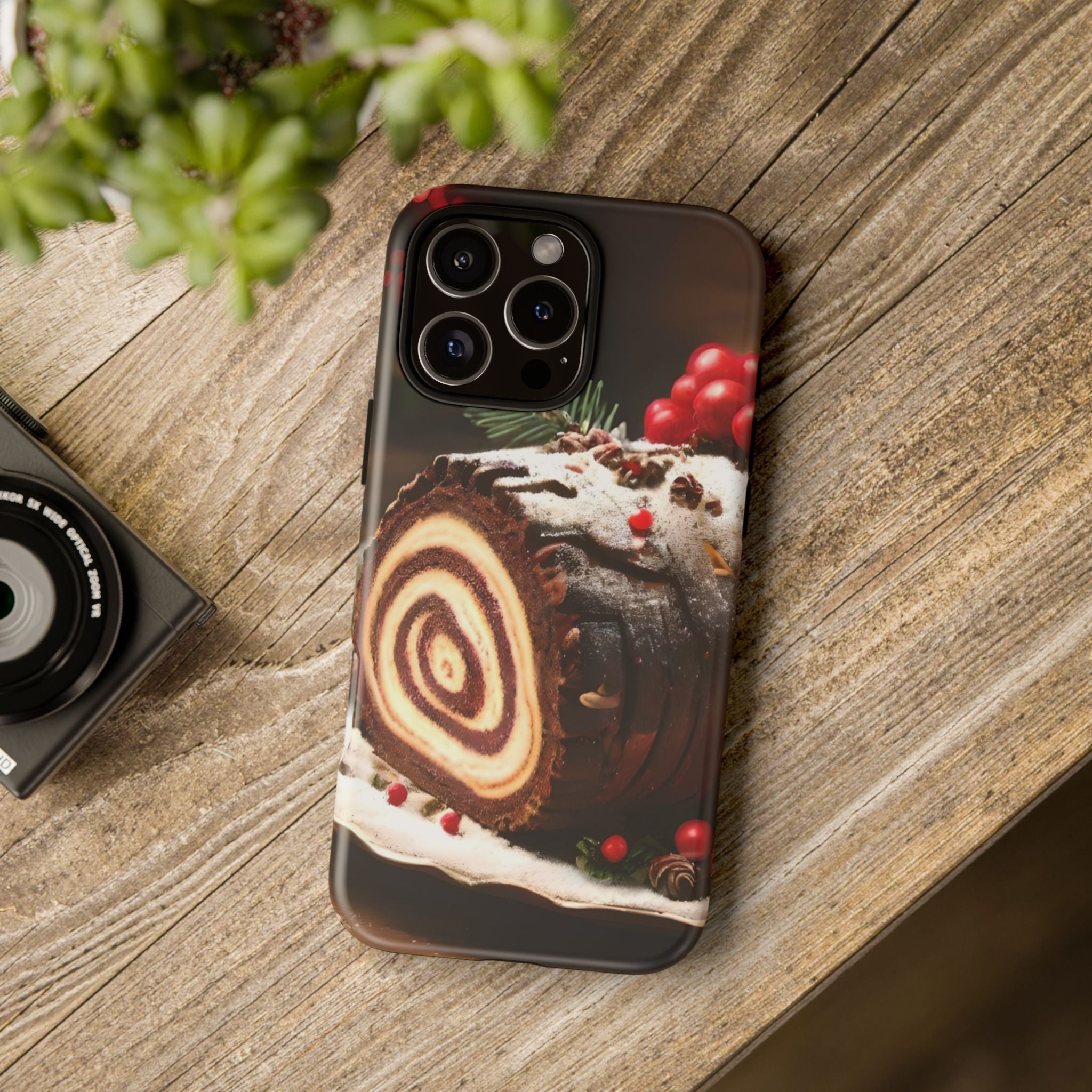 Festive Phone Case with Yule Log Design