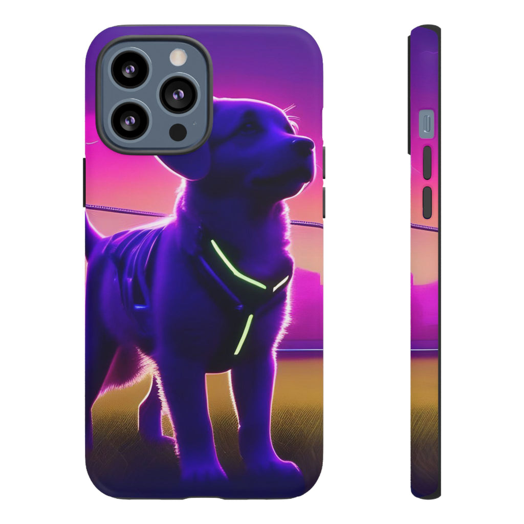 Coque de téléphone motif chien néon vibrant