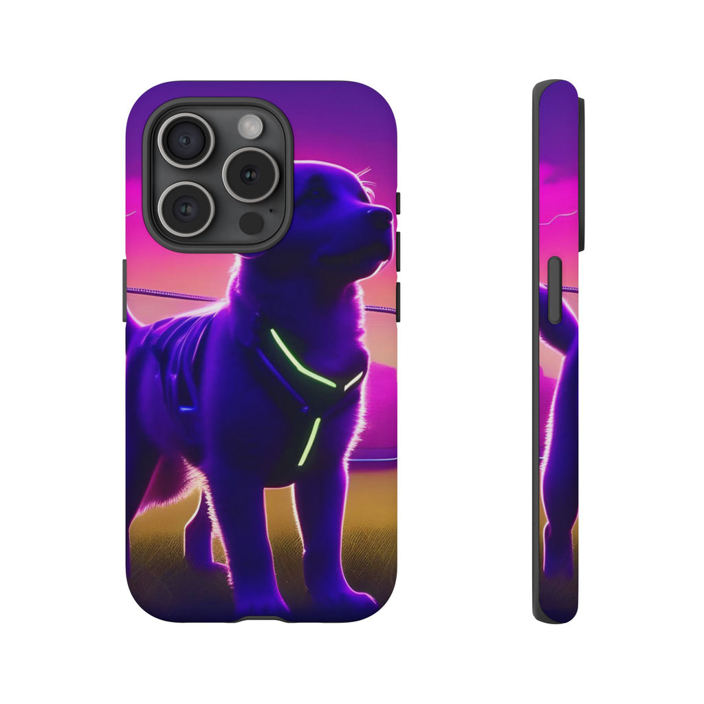Coque de téléphone motif chien néon vibrant