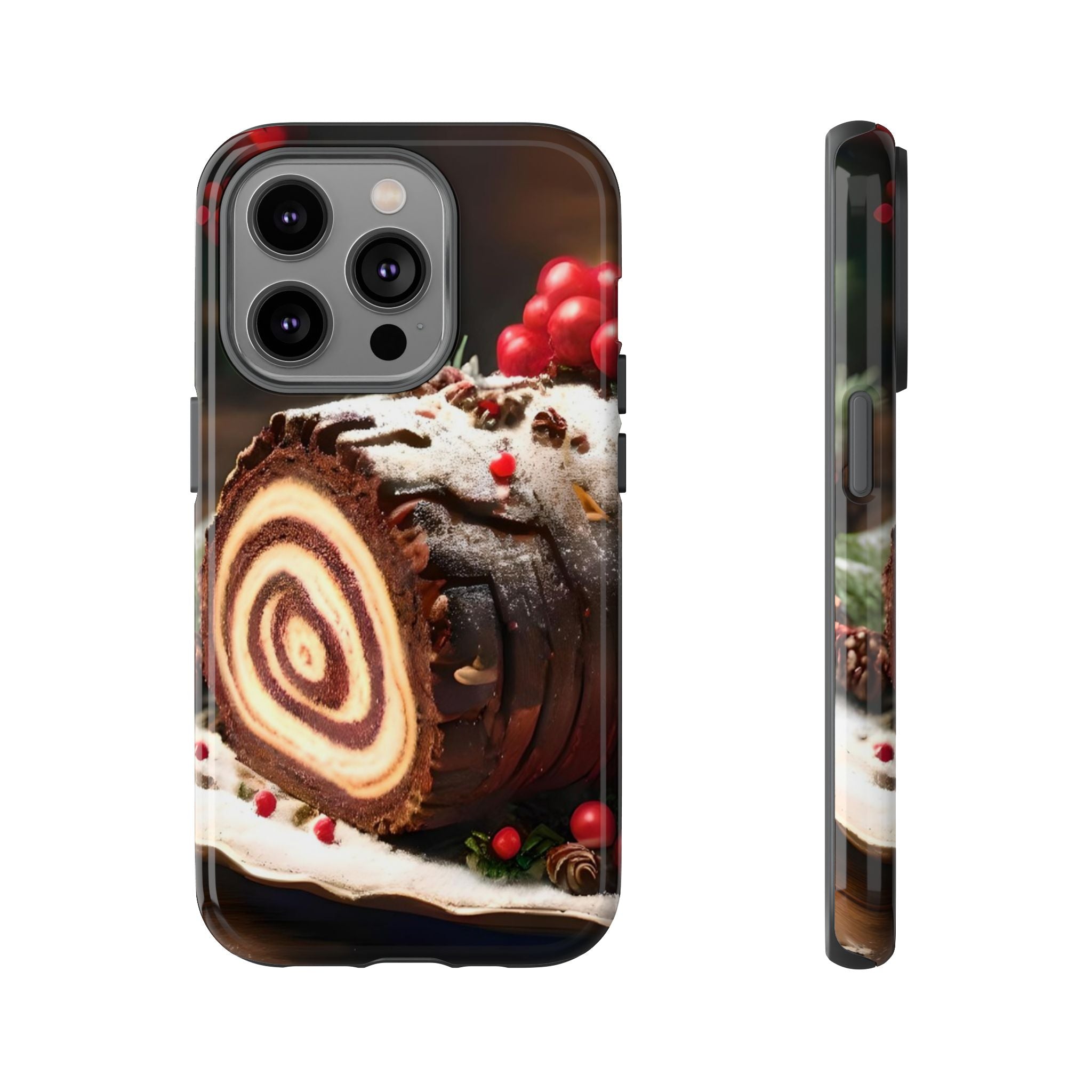 Festive Phone Case with Yule Log Design, Winter Holiday Gift, Cute Case for Snowy Days, Cozy Vibes Decor, Merry Christmas Decor