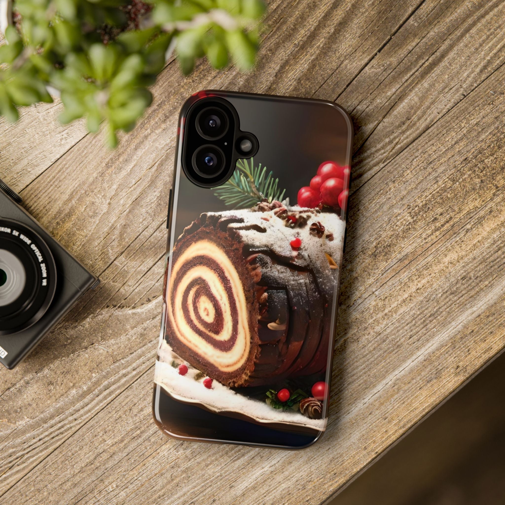 Festive Phone Case with Yule Log Design