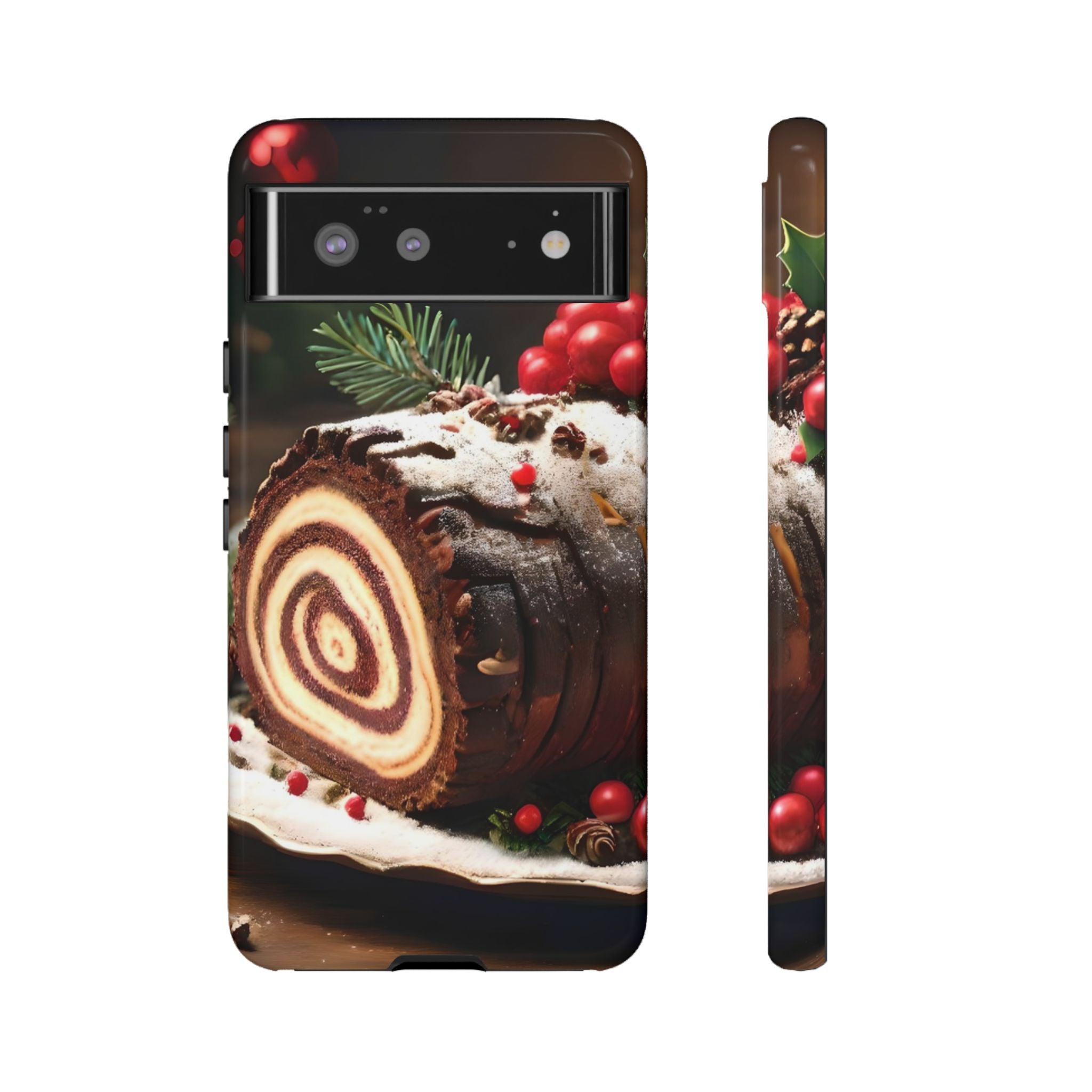 Festive Phone Case with Yule Log Design, Winter Holiday Gift, Cute Case for Snowy Days, Cozy Vibes Decor, Merry Christmas Decor