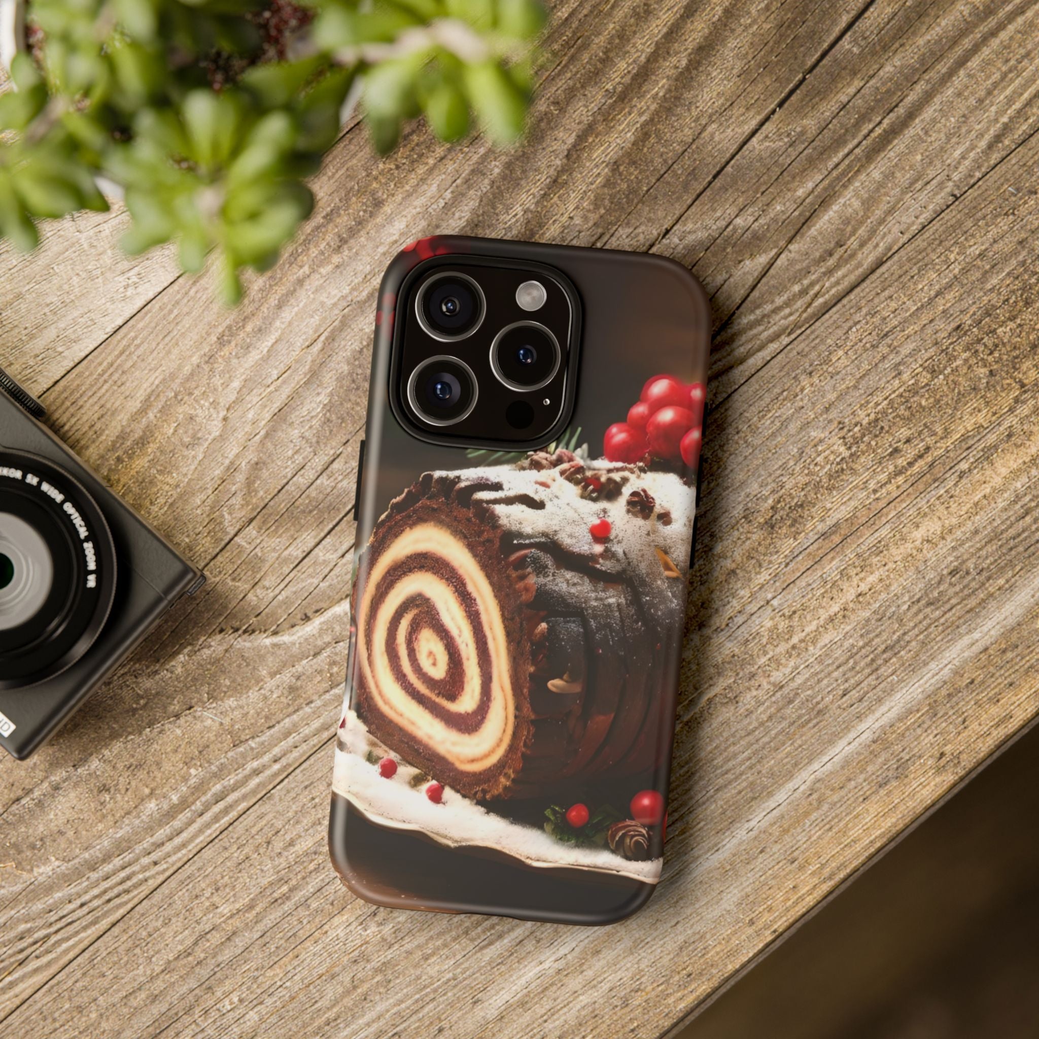 Festive Phone Case with Yule Log Design