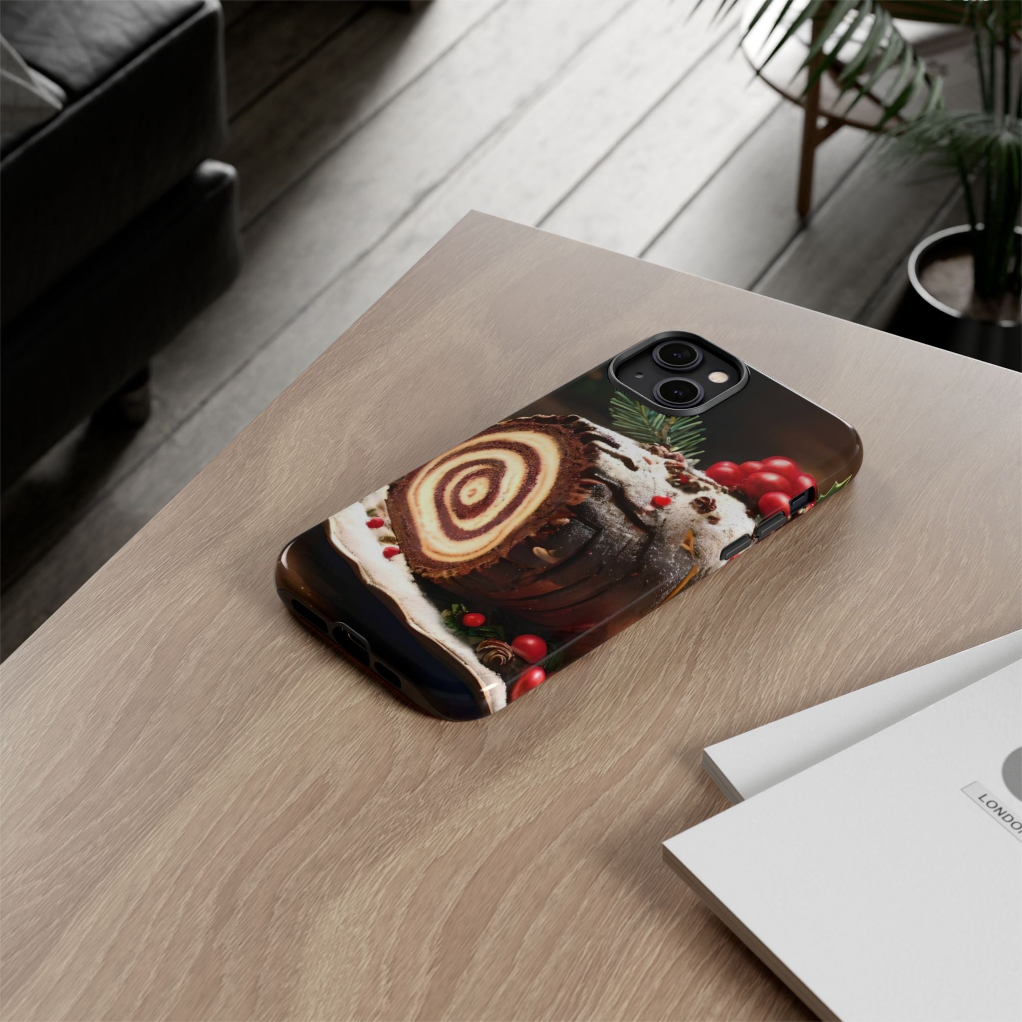Festive Phone Case with Yule Log Design