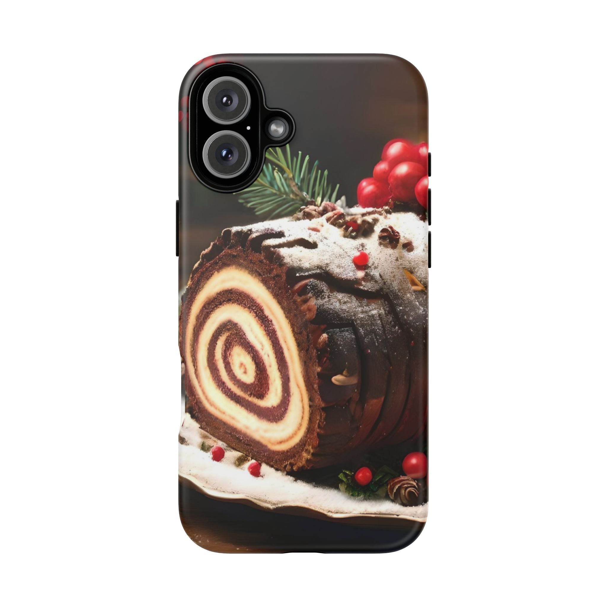 Festive Phone Case with Yule Log Design, Winter Holiday Gift, Cute Case for Snowy Days, Cozy Vibes Decor, Merry Christmas Decor