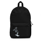 White Neon Skateboarder Silhouette Print, Black Backpack