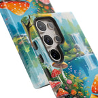 Coque de téléphone champignon avec scène de nature vibrante