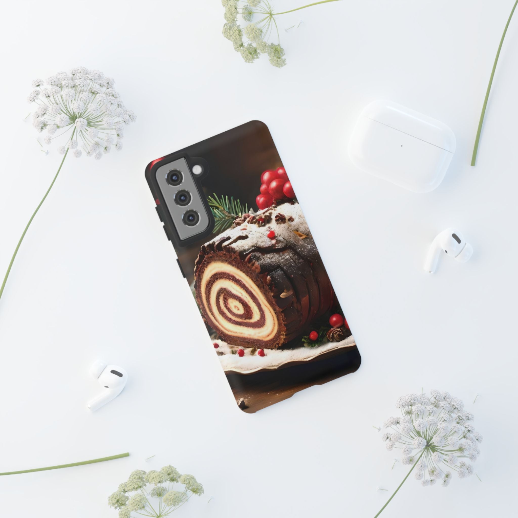 Festive Phone Case with Yule Log Design