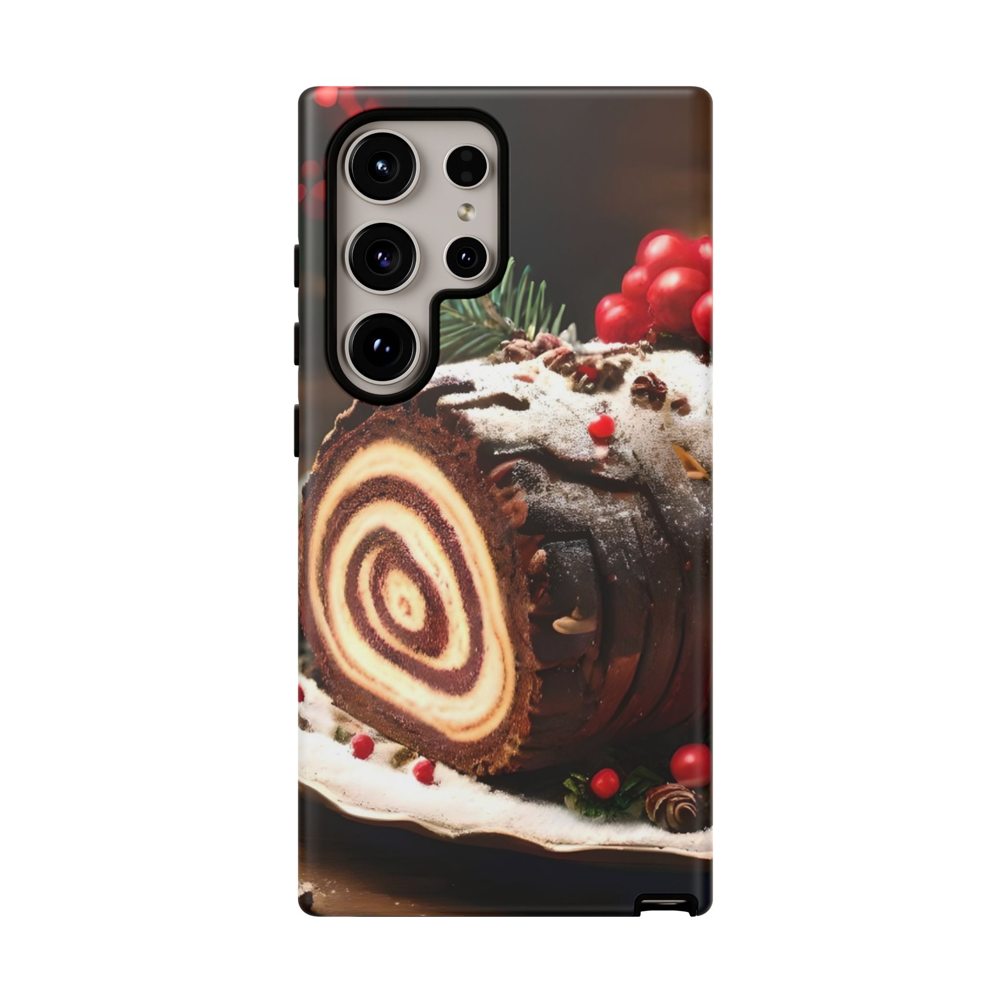 Festive Phone Case with Yule Log Design, Winter Holiday Gift, Cute Case for Snowy Days, Cozy Vibes Decor, Merry Christmas Decor